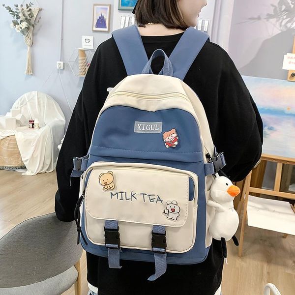 

large capacity korean backpack waterproof bump color net schoolbag kawaii girls teenager bag preppy style travel