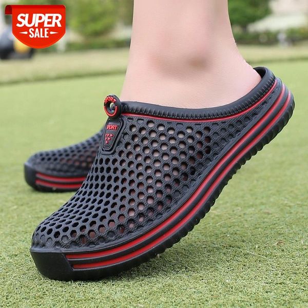 

polali 2019 summer slippers men hollow out breathable beach flip flops casual slip-on flats sandals men shoes size 45 #es3q, Black