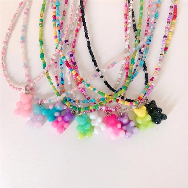 

pendant necklaces 2021 fashion cute girl color jelly necklace bear round bead clavicle chain childlike for women gift, Silver