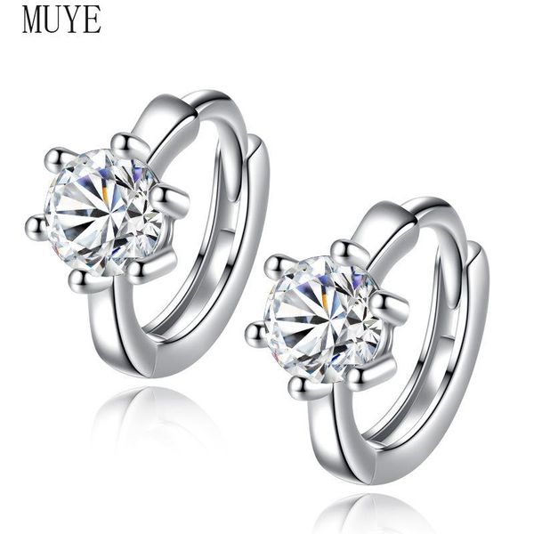 

hoop & huggie muye real 925 sterling silver inlay shining zircon earrings ear buckle for women's ol fashion jewelry party gift, Golden;silver