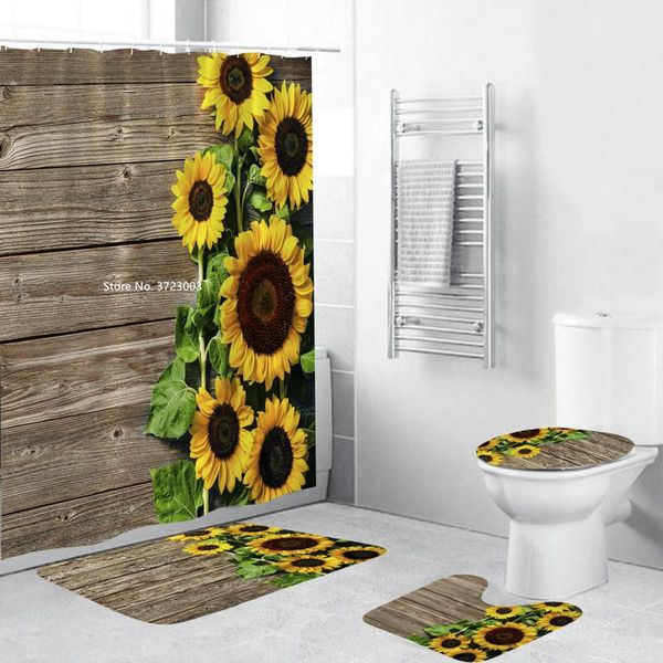

beautiful yellow sunflower print shower curtain waterproof polyester bathroom decoration with hook water curtains
