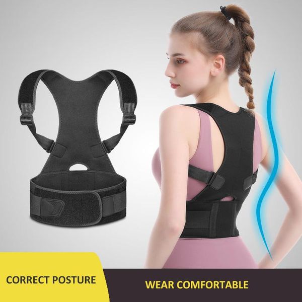 

adjustable brace support belt back posture corrector clavicle spine shoulder lumbar correction safe, Black;blue
