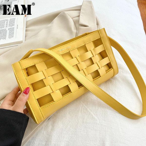 

evening bags [eam] female 2021 pu leather women yellow woven single shoulder underarm bag handbags square 18a6118