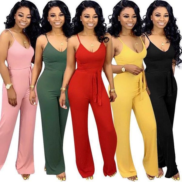 

women's jumpsuits & rompers women spaghetti strap jumpsuit 5 colors solid color wide legs slim bodycon romper bodysuit pants l-jjo6580, Black;white