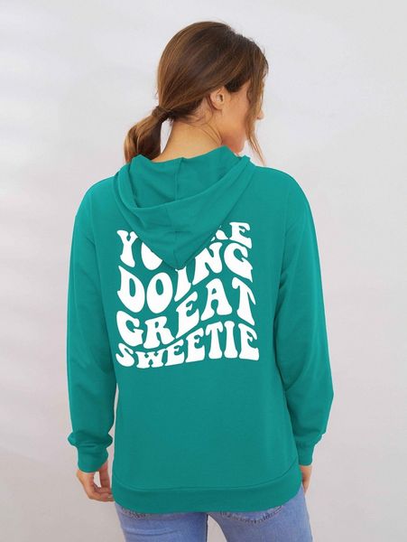 

slogan graphic drawstring hoodie 32y6#, White;black