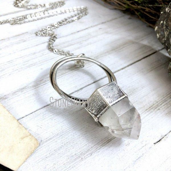 

pendant necklaces nm39987 large rutilated quartz necklace big silver crystal bohemian natural jewelry rutile