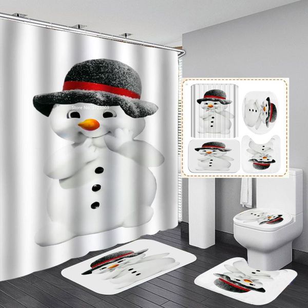 

cartoon christmas snow man bathroom decoration shower curtain floor mat toilet fashion dacron waterproof set curtains