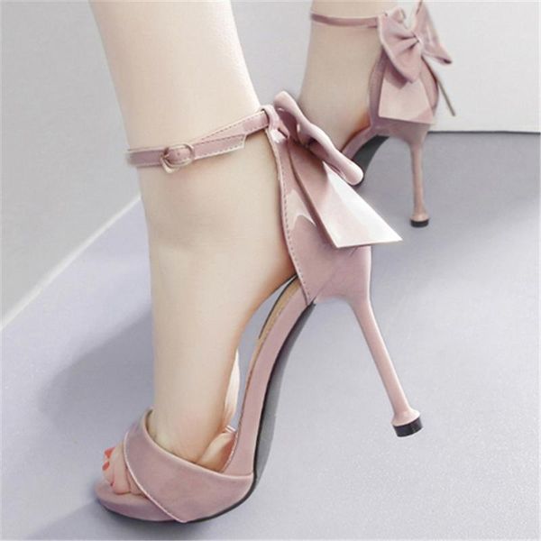 

women est 12cm high heels bow sandals wedding banquet shoes female stiletto gladiator summer pink shoe lady pumps, Black