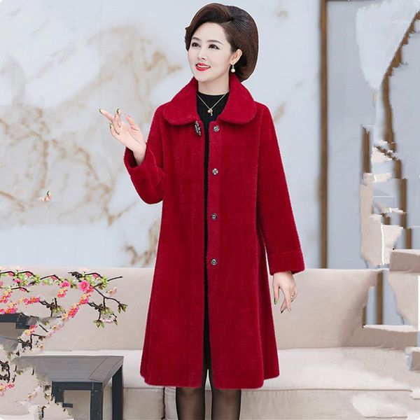 

women's wool & blends quality mink fleece winter coat mid-length loose 6xl plus size double-sided cashmere casual jacket, Black