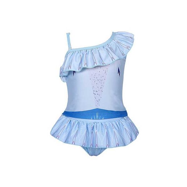 Kinder Bademode für Mädchen Rüschen Eisblau Farbe Schulterfrei Badeanzug Kinder Sommerkleidung 210529