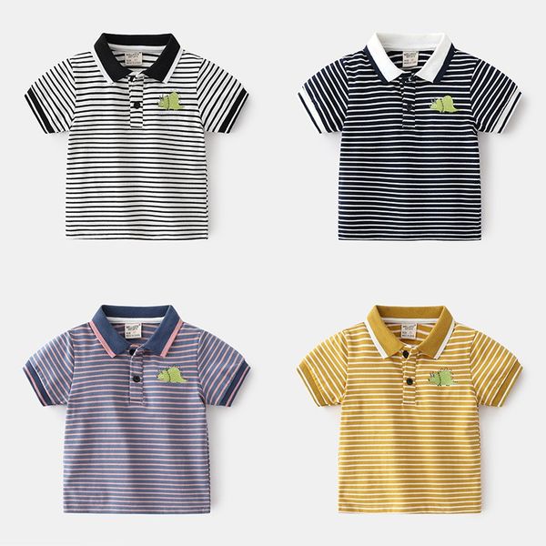 

children clothes 2021 summer boys short sleeve t-shirts cotton striped hoodless childrens soft cute fashion lapel top, White;black