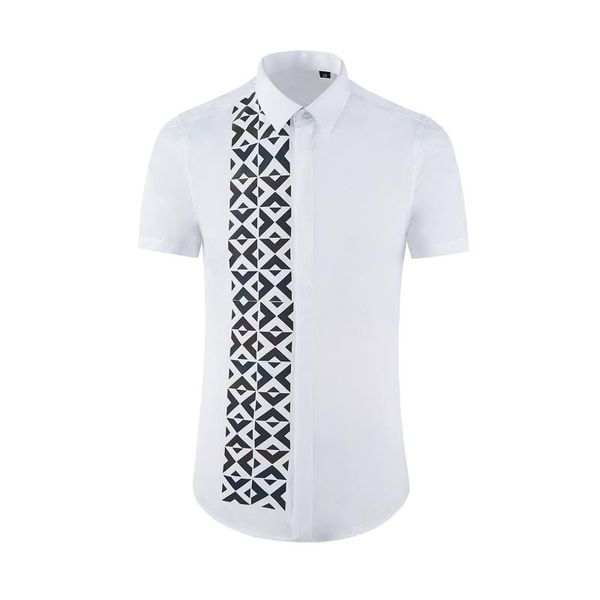 

men's casual shirts black white mens luxury short sleeve geometric dress slim fit male 3xl, White;black
