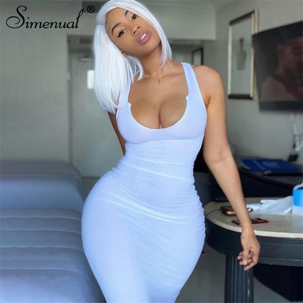 

simenual ribbed v neck skinny tank long dresses women solid fashion birthday outfits bodycon club party maxi dress, Black;gray