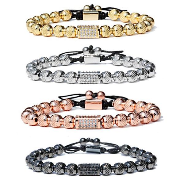 

beaded, strands 2021 luxury cz cylinder charms bracelet men pulseiras classic copper beads homme jewelry for women, Black