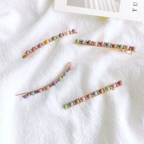 

hair clips & barrettes 2pcs in fashion girls candy color resin stone bordered lathy hairpin clip decoration accessories ins designdx116, Golden;silver