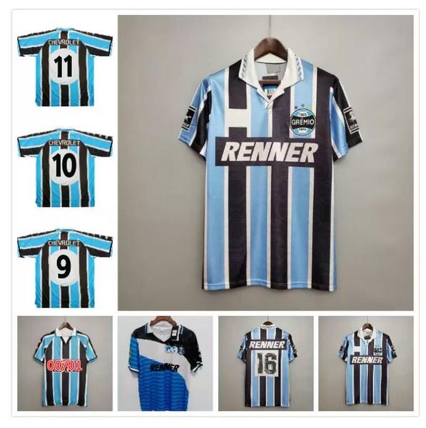 

gremio 2000 retro soccer jerseys 1995 1996 zinho nene warley alegre home vintage old classic football shirt, Black;yellow