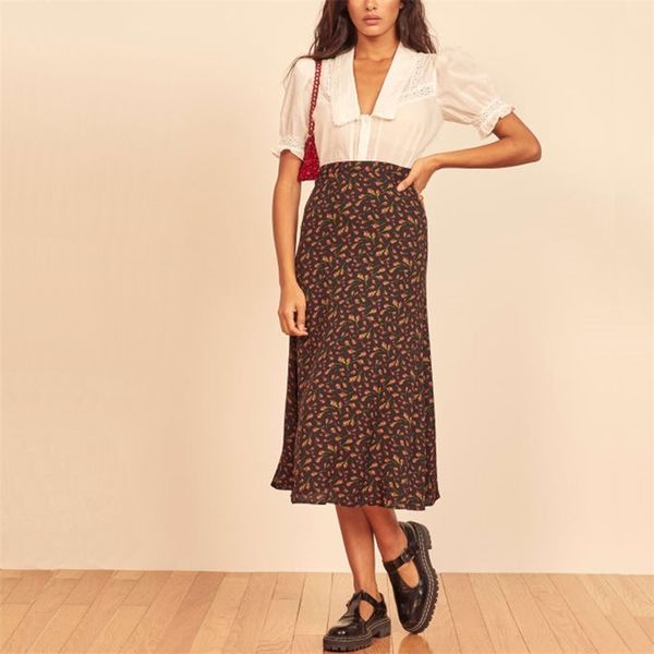 

summer women's casual flower print high waist skirt 210430, Black