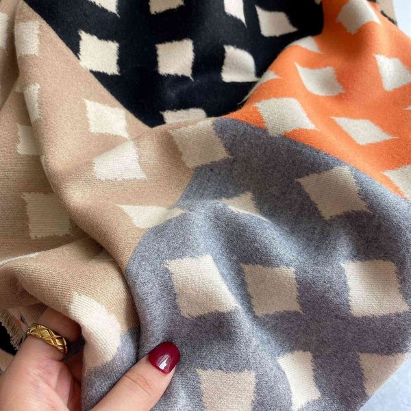 

design scarf imitation cashmere scarf women's korean version long air conditioning shawl double-sided two-color sweet lattice jacquard, Blue;gray