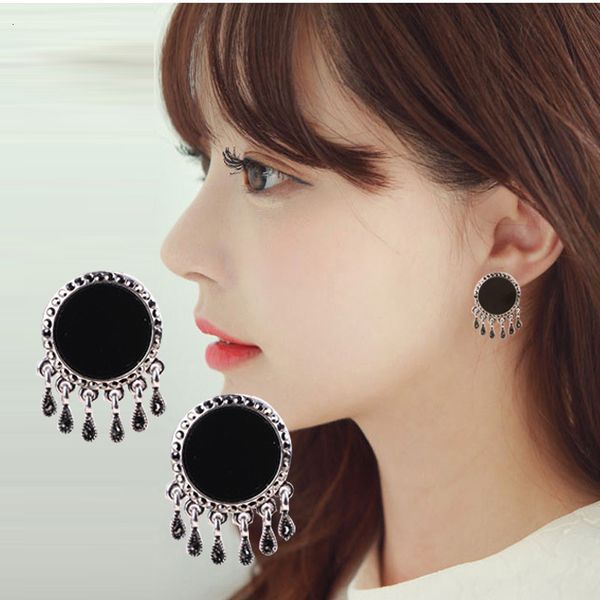 

new fashion lady temperament black tassel earrings and earrings exaggerated round water drop drill earrings, Silver