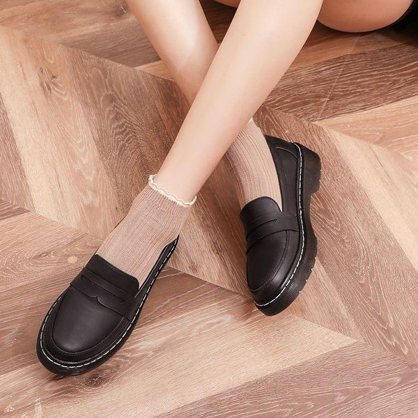 

dress shoes coolulu women slip on loafers low block heel pumps casual round toe ladies school uniform size 33-43, Black