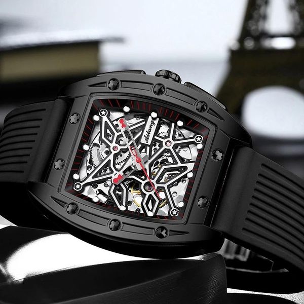 

wristwatches ailang black hollow large dial sports men's waterproof watch fully automatic mechanical leisure luminous luxury 8616a, Slivery;brown