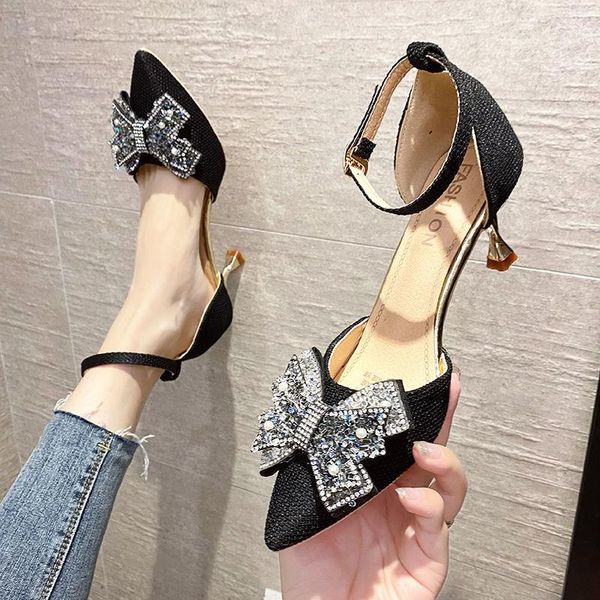 

dress shoes 2021 shine crystal pointed toe stiletto high heels 7 cm summer fashion sandals ladies party pink black