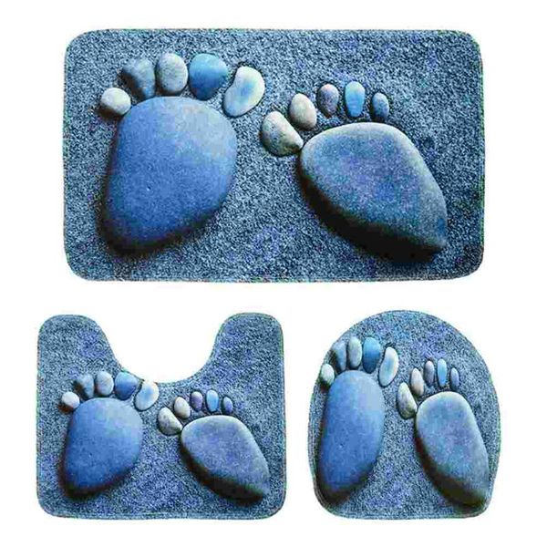 

toilet seat covers three pieces printed bathroom pedestal mat set non-slip bath rug closestool lid cover (cobble footprint)