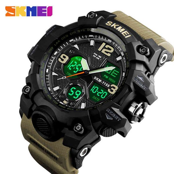 

skmei men quartz digital watch 2 time military army sports watches waterproof calendar chrono male wristwatch relogio masculino x0524, Slivery;brown