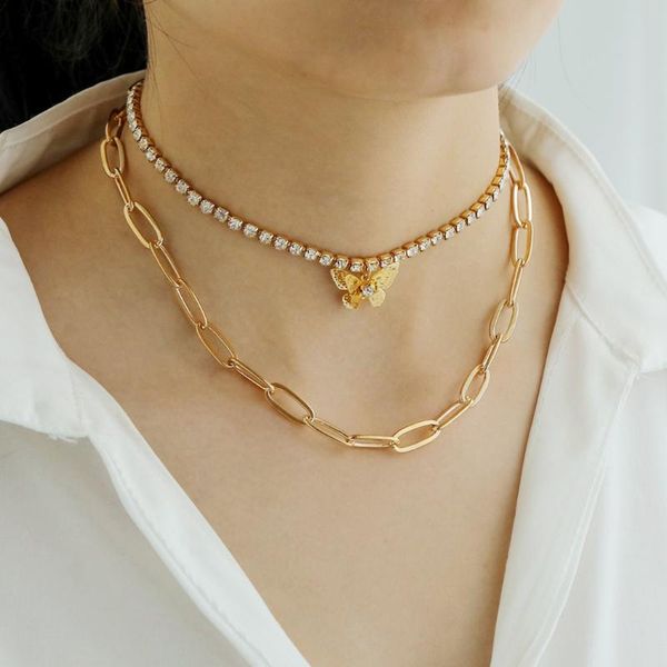 

chokers cosyoo double layer necklace rhinestone butterfly choker chain necklaces for women clavicle fashion party jewelry, Golden;silver