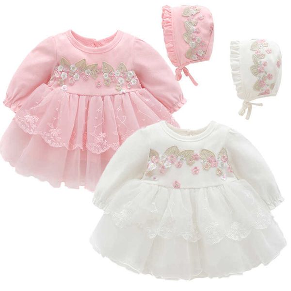 2 pcs bebê menina batismo vestido nascido meninas infantil princesa vestidos com chapéu branco 1 ano de idade vestidos de aniversário crianças vestidos 210615