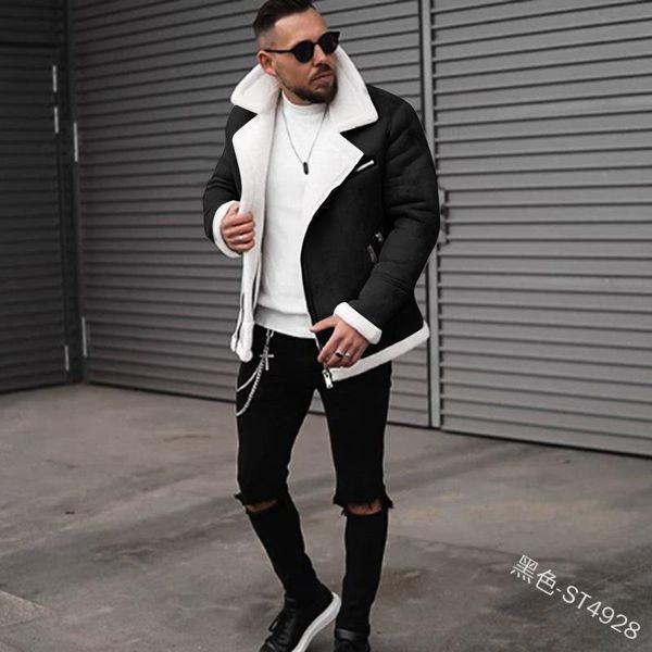 

men's jackets men autumn and winter jacket long sleeve lamb fur lapel warm fashion trend plus size clothing, Black;brown