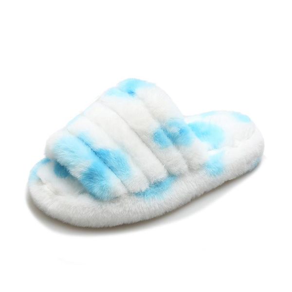 

cow pattern hairy slippers women's autumn and winter thick bottom flat artificial wool round head cotton, Black