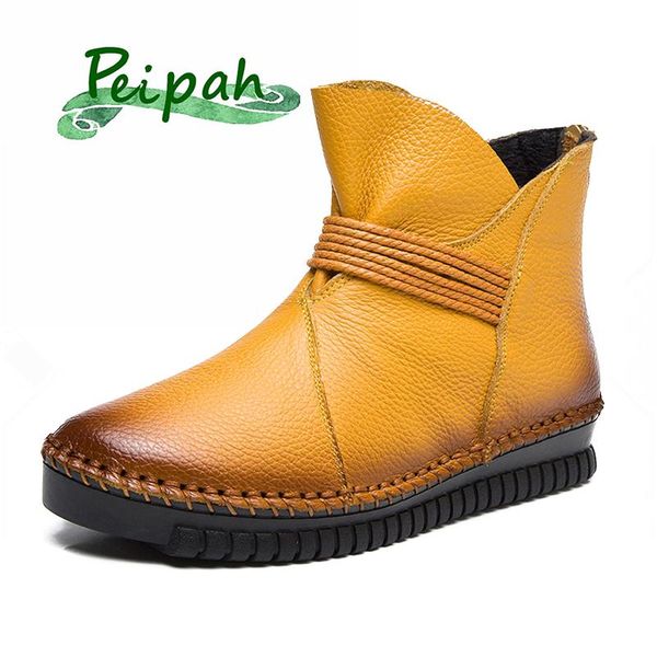 

boots peipah retro embroidery ankle women spring genuine leather female flat shoes handmade warm classic women's, Black