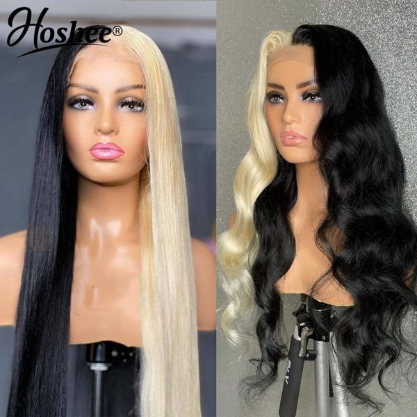 

lace frontal wig hd transparent straight front body wave brazilian remy wigs for women human hair, Black;brown