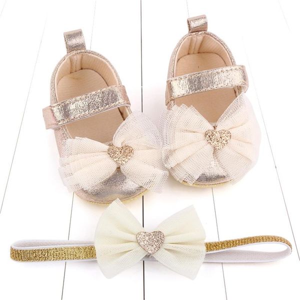 

first walkers 6m-18m infant toddler baby girls shoes hairband bowknot lovely soft prewalker princess headband baby's casual 2021
