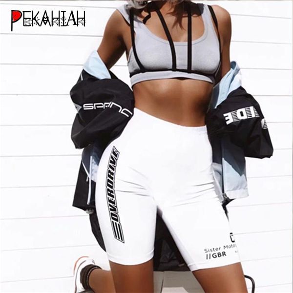 

women's shorts high waist women summer short feminino korean fashion streetwear cotton overdrive letter black biker 2021, White;black