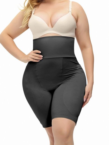

plus solid shapewear shorts k67i#, Black;white