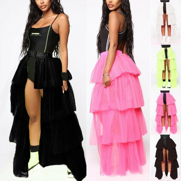 

skirts lady ruffle layered tulle skirt mesh sheer solid underskirt, Black