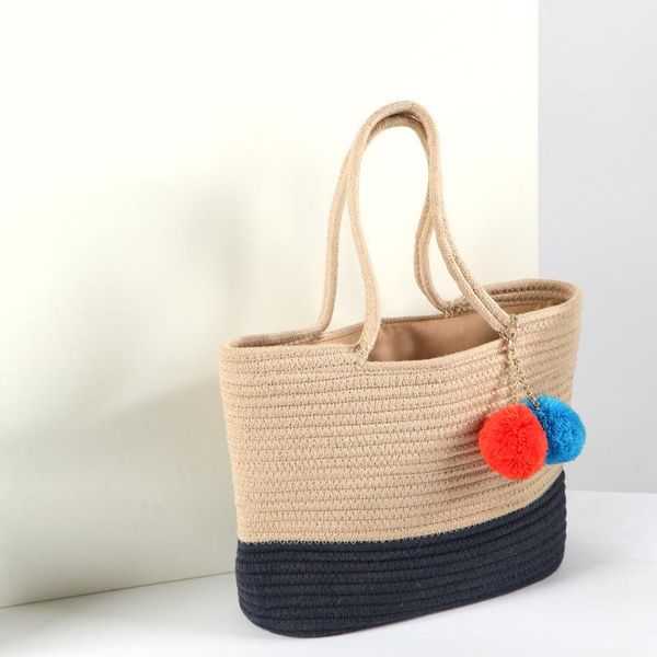

woven simple paper bag available large-capacity retro handmade beach vacation open shoulder new rope aduai