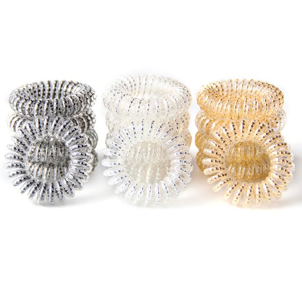 

telephone wire coil bead hair tie band woman elastic rubber girl holder bracelet accessory ponytail headdress scrunchy, Slivery;white
