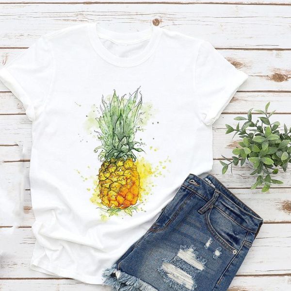 

women's t-shirt women graphic t shirts summer pineapple watercolor fruit cute cartoon lady t-shirts harajuku ullzang fuuny kawaii tee, White
