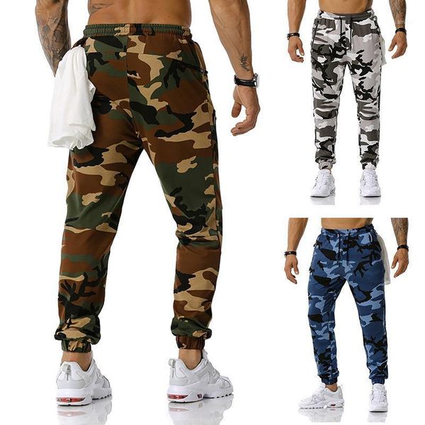 

men's stitching camouflage jogging pants outdoor sports training fitness, Black