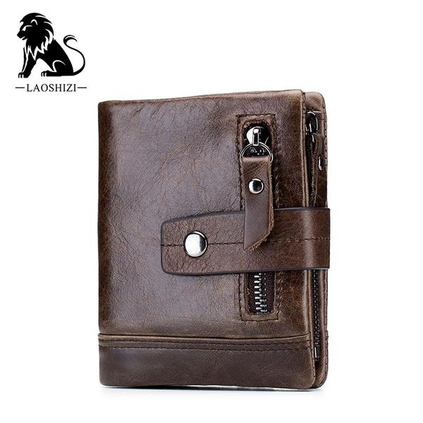 

three flod genuine leather men's wallet cowhide man zipper coin purse brand male multifunctional hasp wallets, Red;black