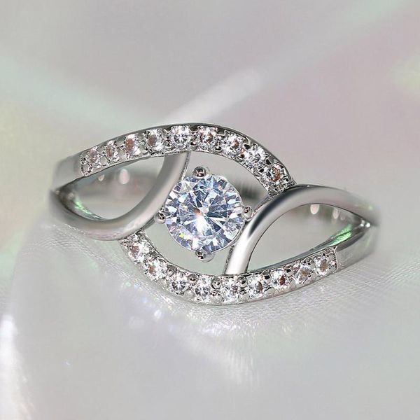 

wedding rings zhouyang for women elegant spiral hollow out cubic zirconia silver color engagement gifts fashion jewelry r508, Slivery;golden