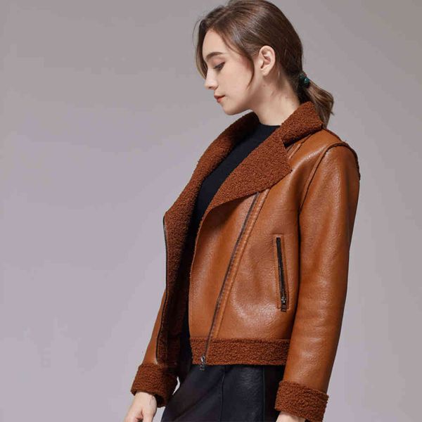 

leather jacket high fashion men belt short slim lapel coat fur one autumn and winter, Black