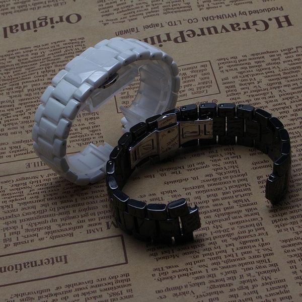 

watch bands brand style watchband width19mm lug 10mm 22mm 11mm black white ceramic mens accessories silver butterfly deployment buckle, Black;brown