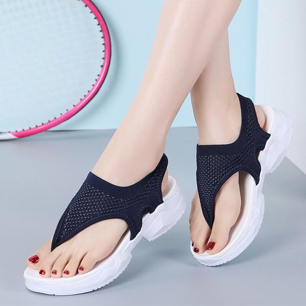 

women knitted sandals flops women's mid heels female woman flip platform open toe shoes plus size fashion elastic band ladies, Black