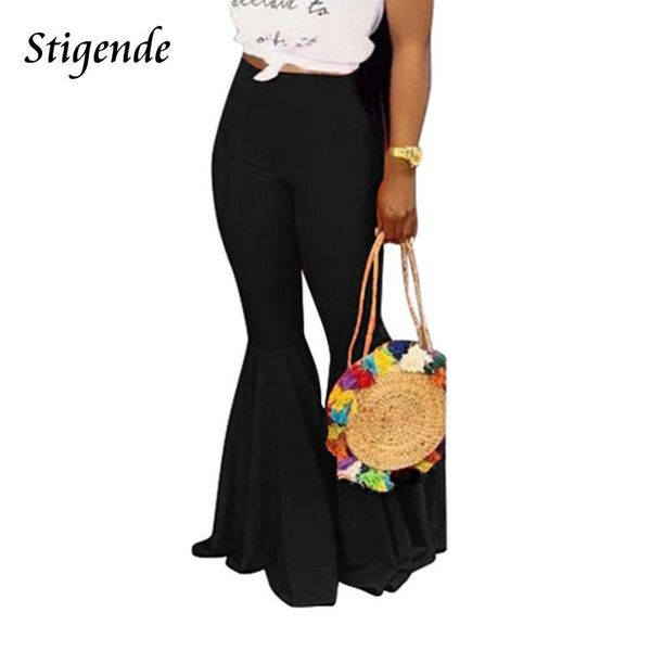 

women's pants & capris stigende women casual high waist flare summer solid color trouser party streetwear pantalon femme, Black;white