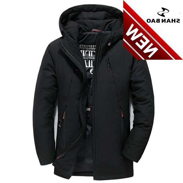 

2019 winter cold warm thick down jacket inside zip pocket fashion diagonal zipper hooded men's black