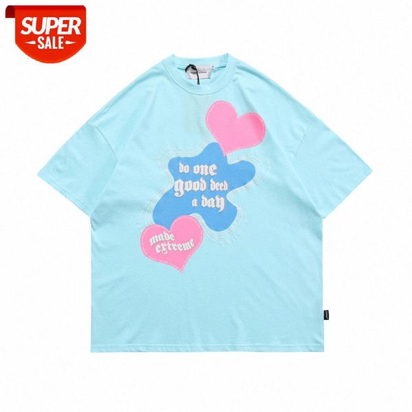 

love print short-sleeved t-shirt men's bf harajuku style street loose five-point sleeve summer round neck half #h93l, White;black
